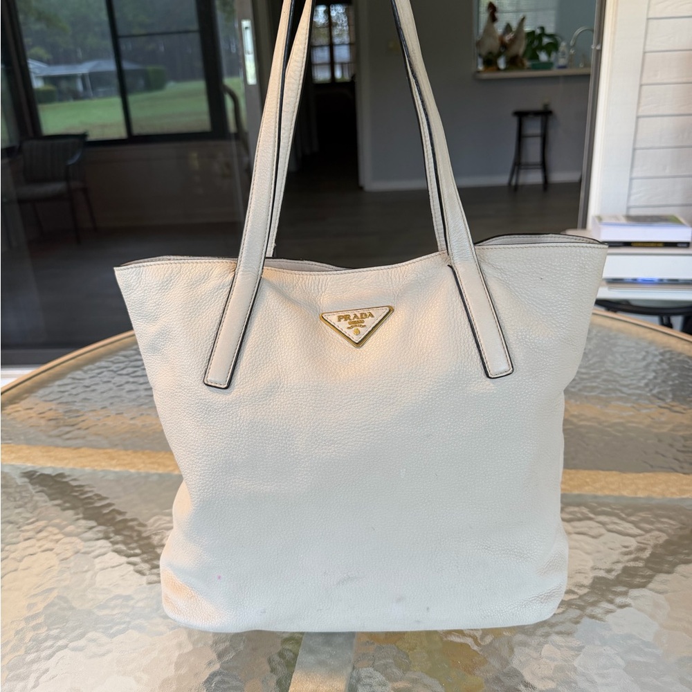 Prada White Leather Tote Bag